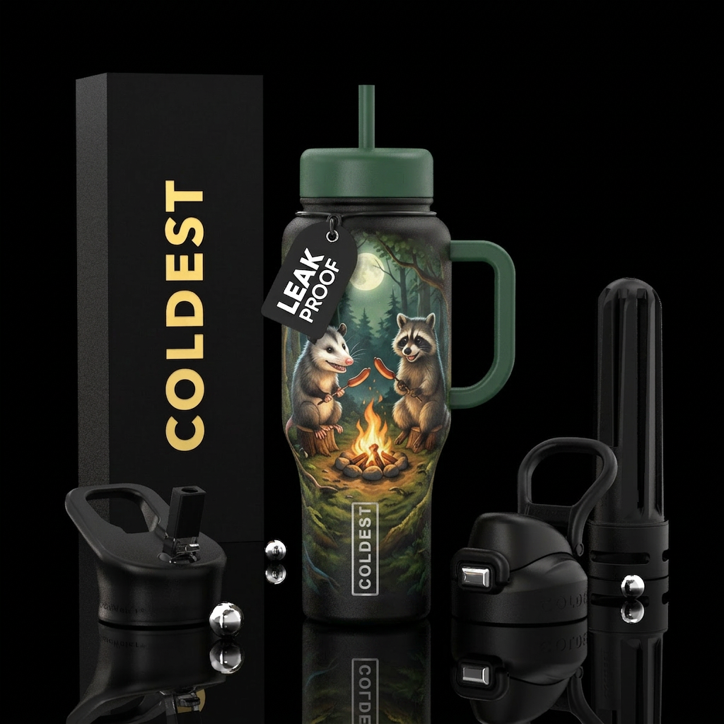 Real, Opossum & a raccoon roasting hotdogs togethe... water bottle design