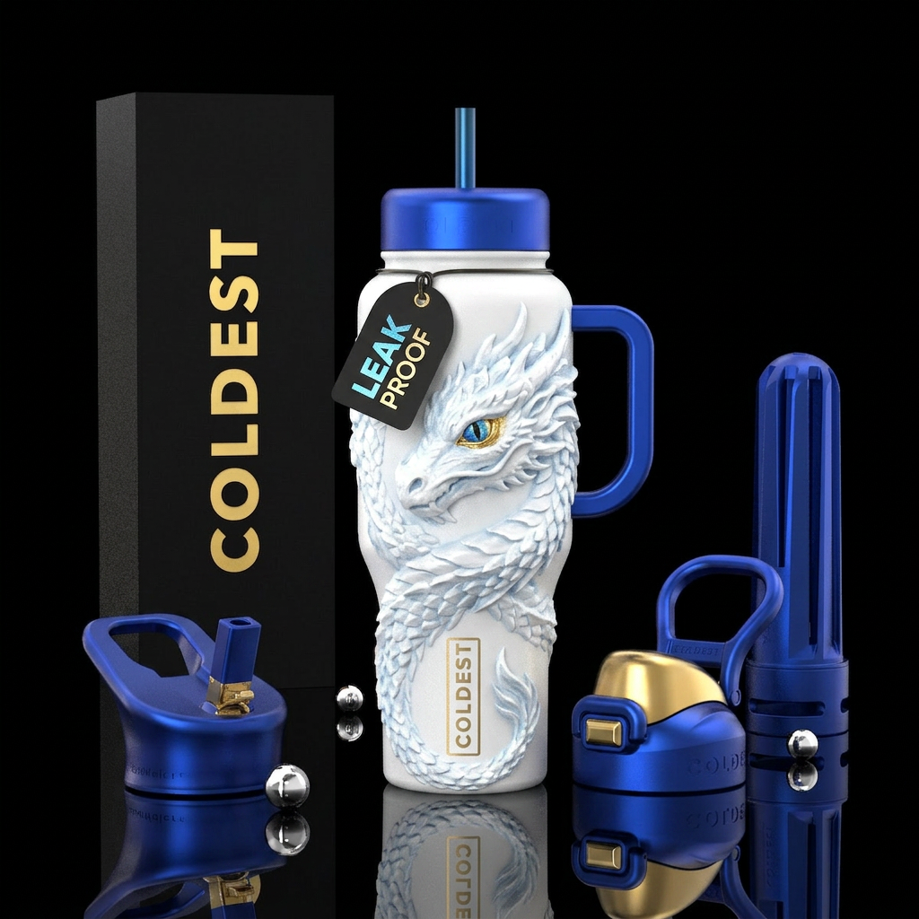 Snow white dragon 1 blue eye 1 gold eye beautiful ... water bottle design