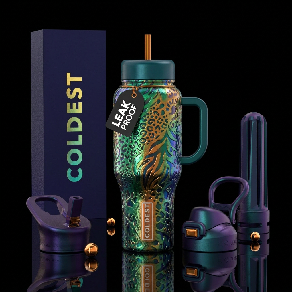 Cat beautiful textured shiny water bottle design