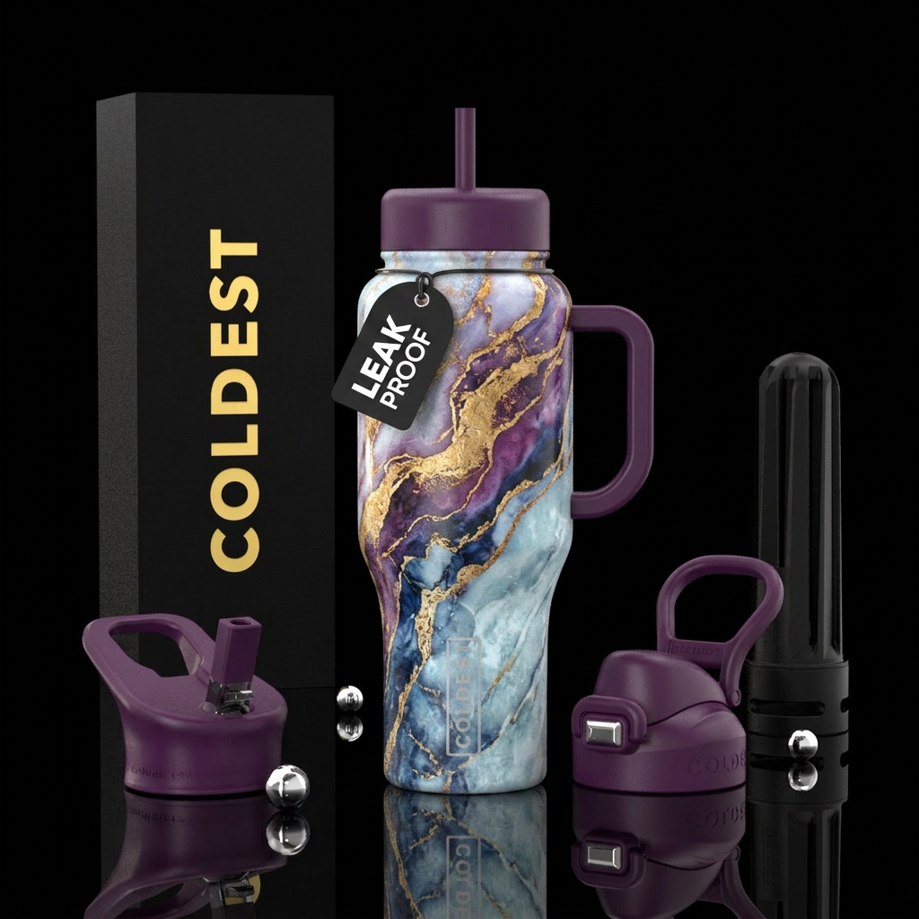 Purple passion gold marble glacier,  textured beau... water bottle design