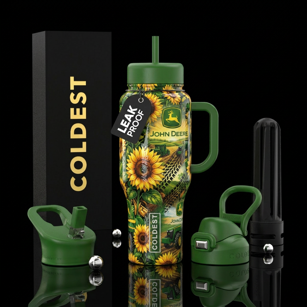 Sunflower & John Deere beautiful textured shiny water bottle design