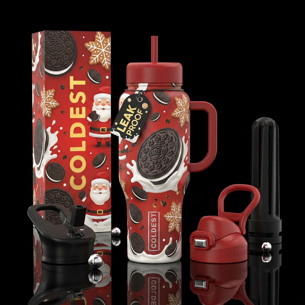 Oreos and milk Santa Claus Christmas water bottle design
