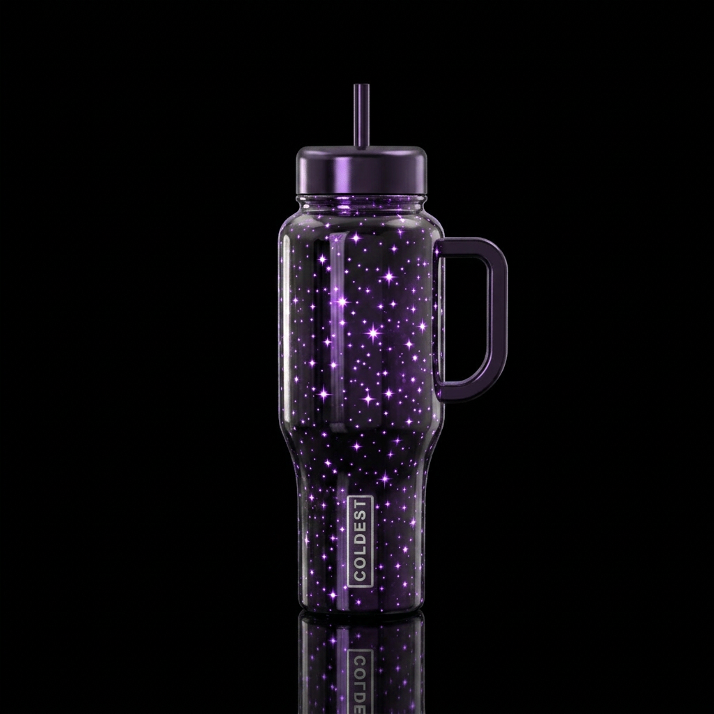Metallic black purple glowing Stars textured beaut... water bottle design