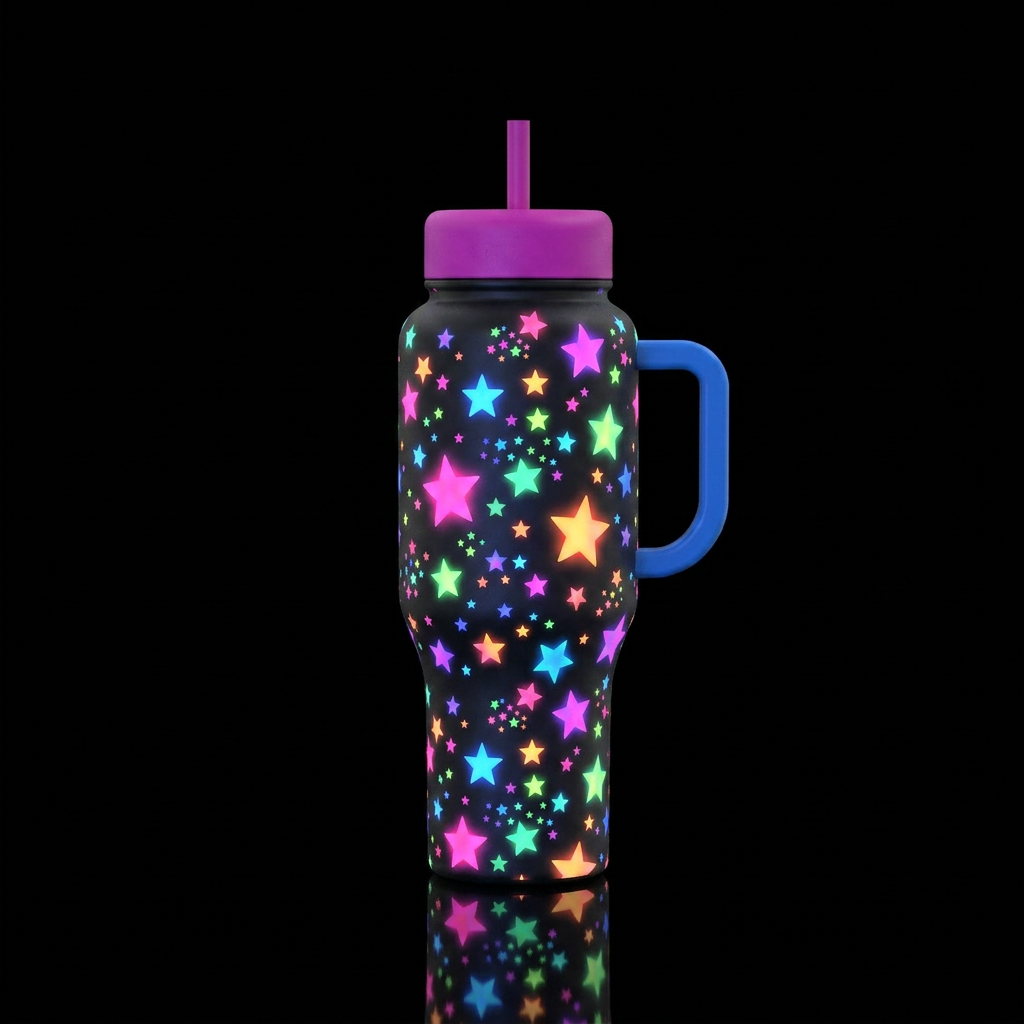 Glowie multi colored stars vibrant bright differen... water bottle design