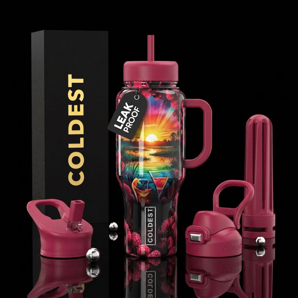 raspberry, bleach effect, sunrise, rainbow, wetlan... water bottle design