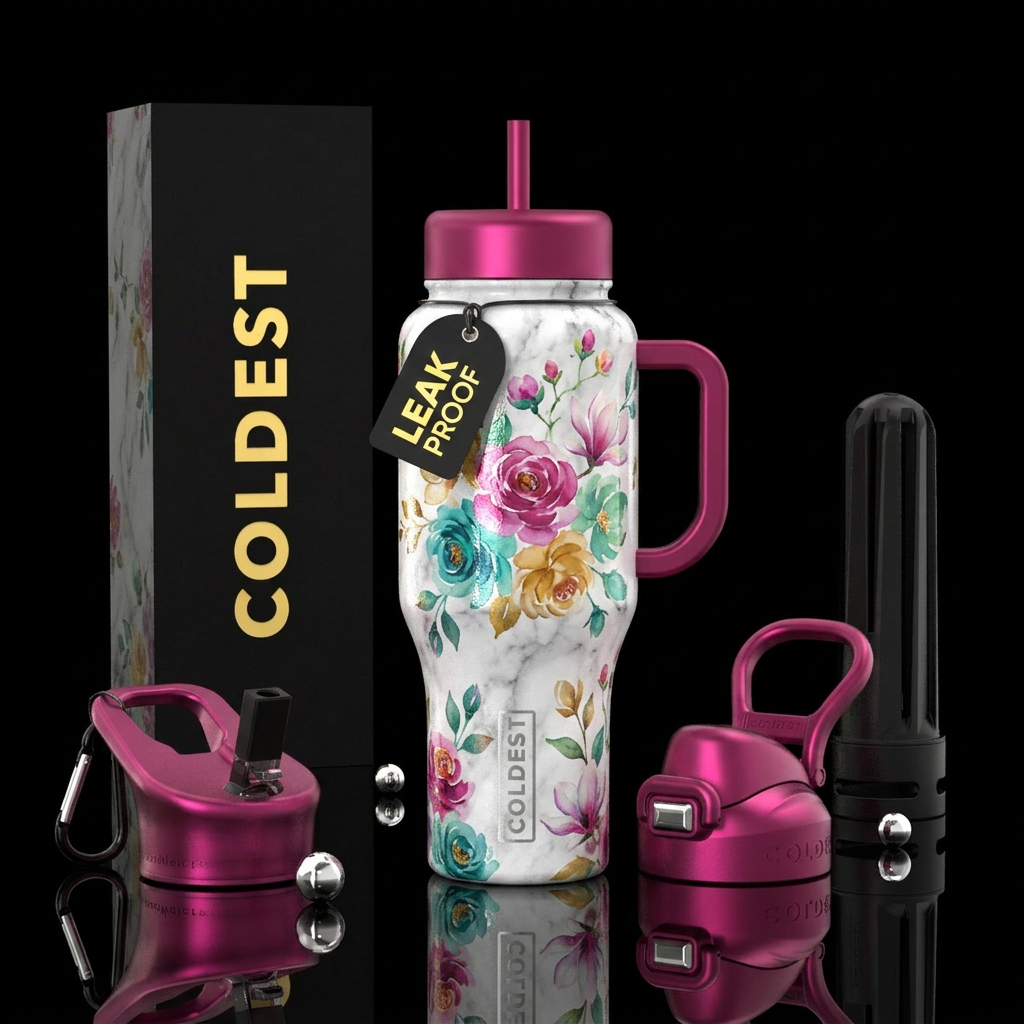 Bleached Marble,  Flowers ,Textured,  Moderm beaut... water bottle design