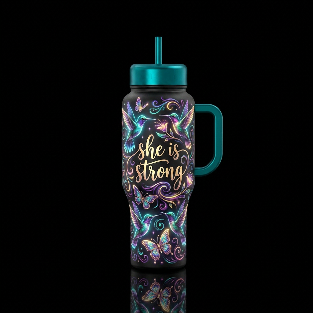 Hummingbird, butterfly, swirls, modern, beautiul, ... water bottle design