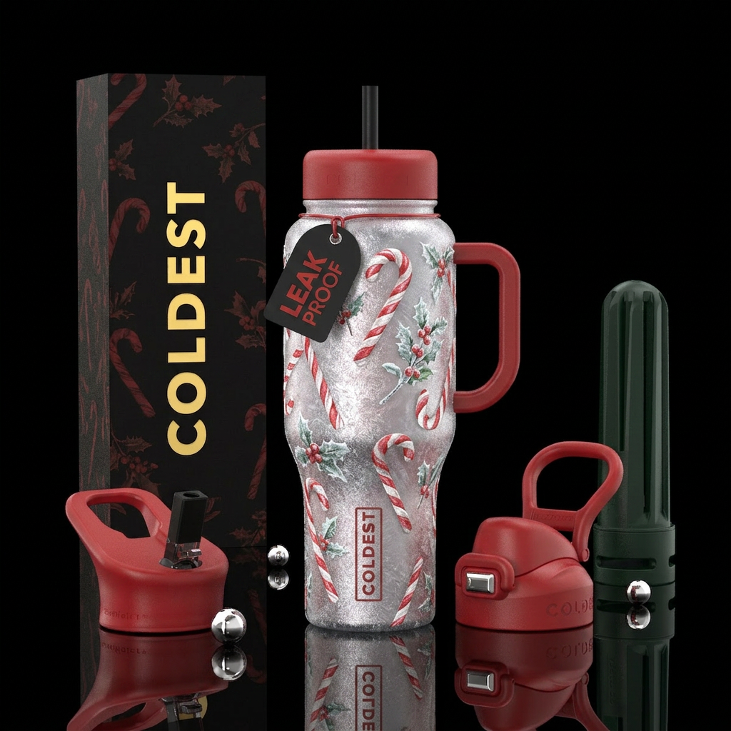 Frosty cold, Candy canes, Christmas, textured water bottle design