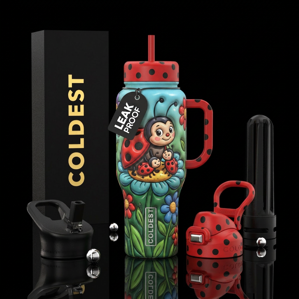 Toon Ladybug in the flowers w/ her babies textured... water bottle design