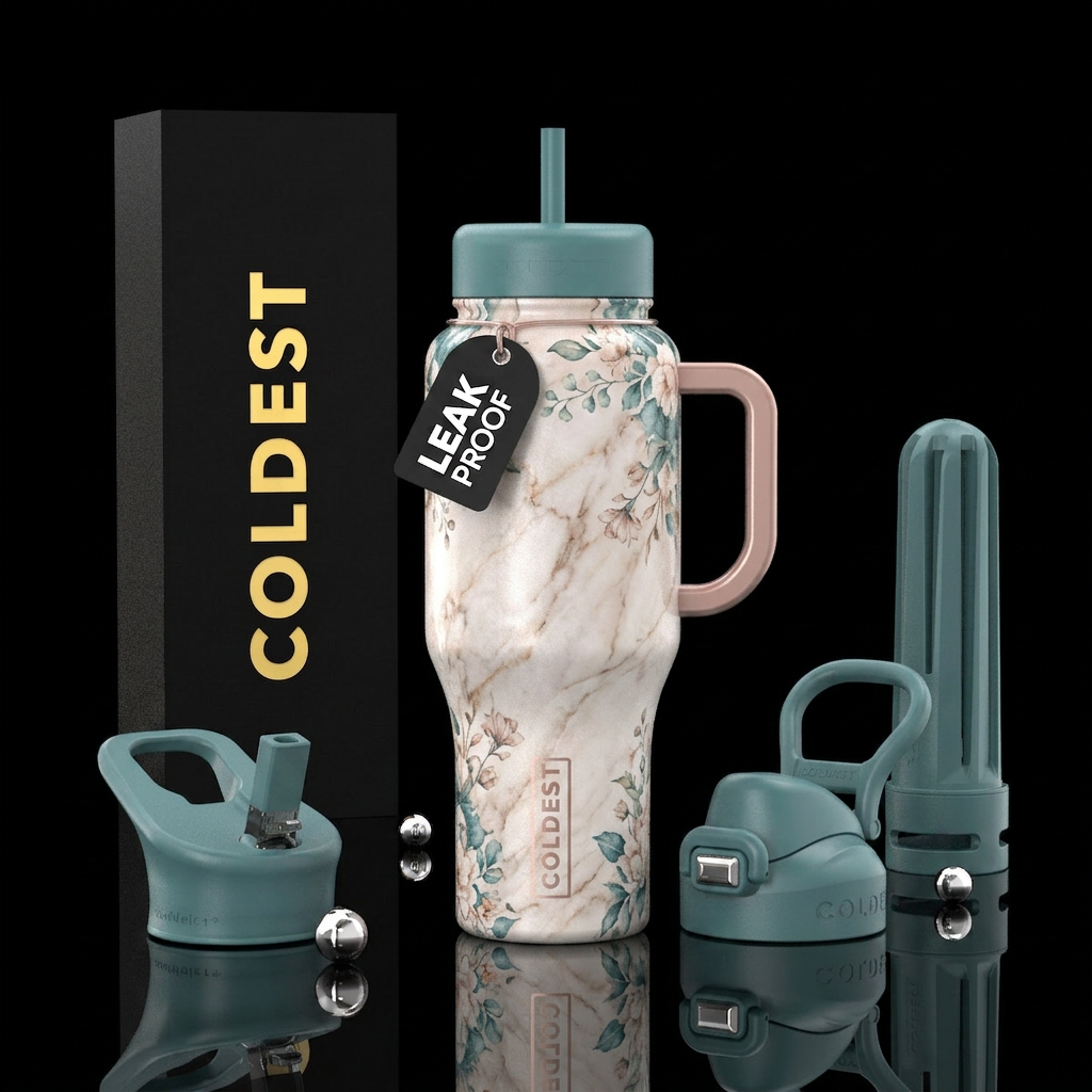 Matching flowers and marble beautiful texture water bottle design