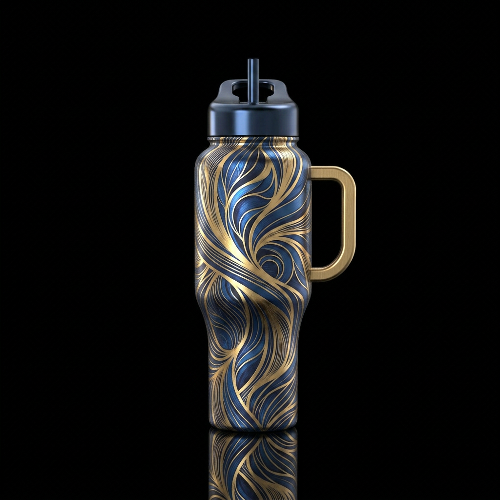 modern, luxurious, abstract,, stylistic water bottle design