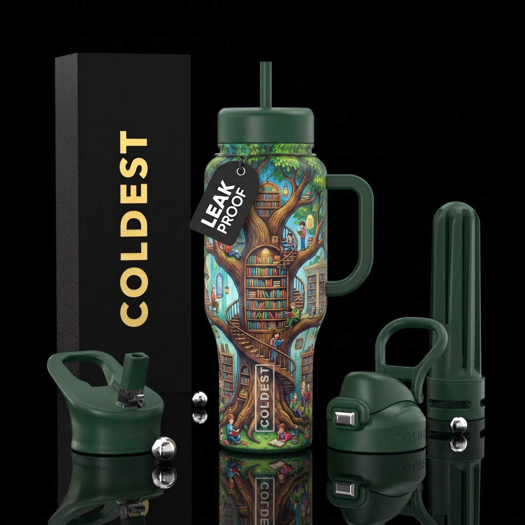 Tall Tree Library people textured water bottle design