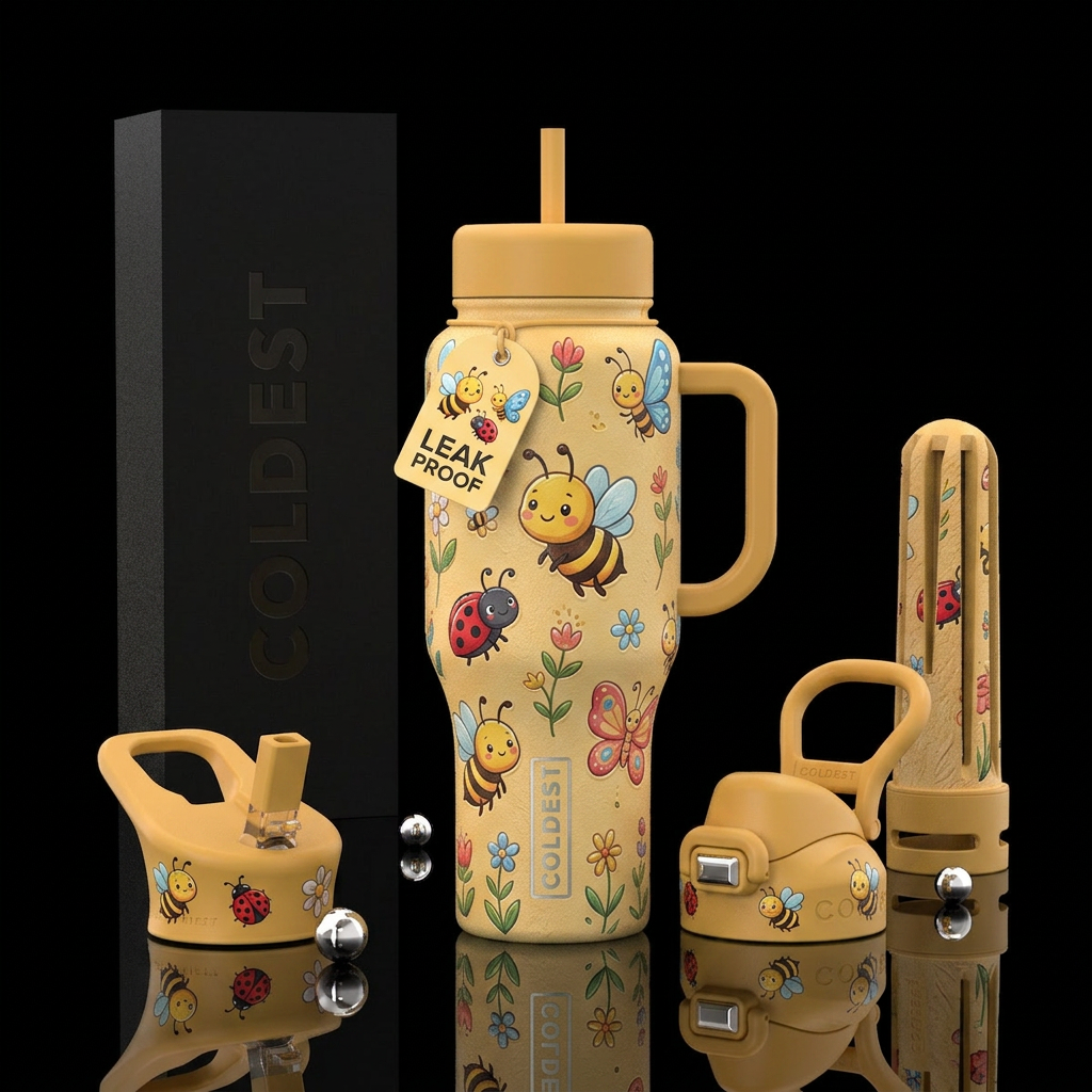 Toon Bee Lady bug butterfly & little flowers beaut... water bottle design