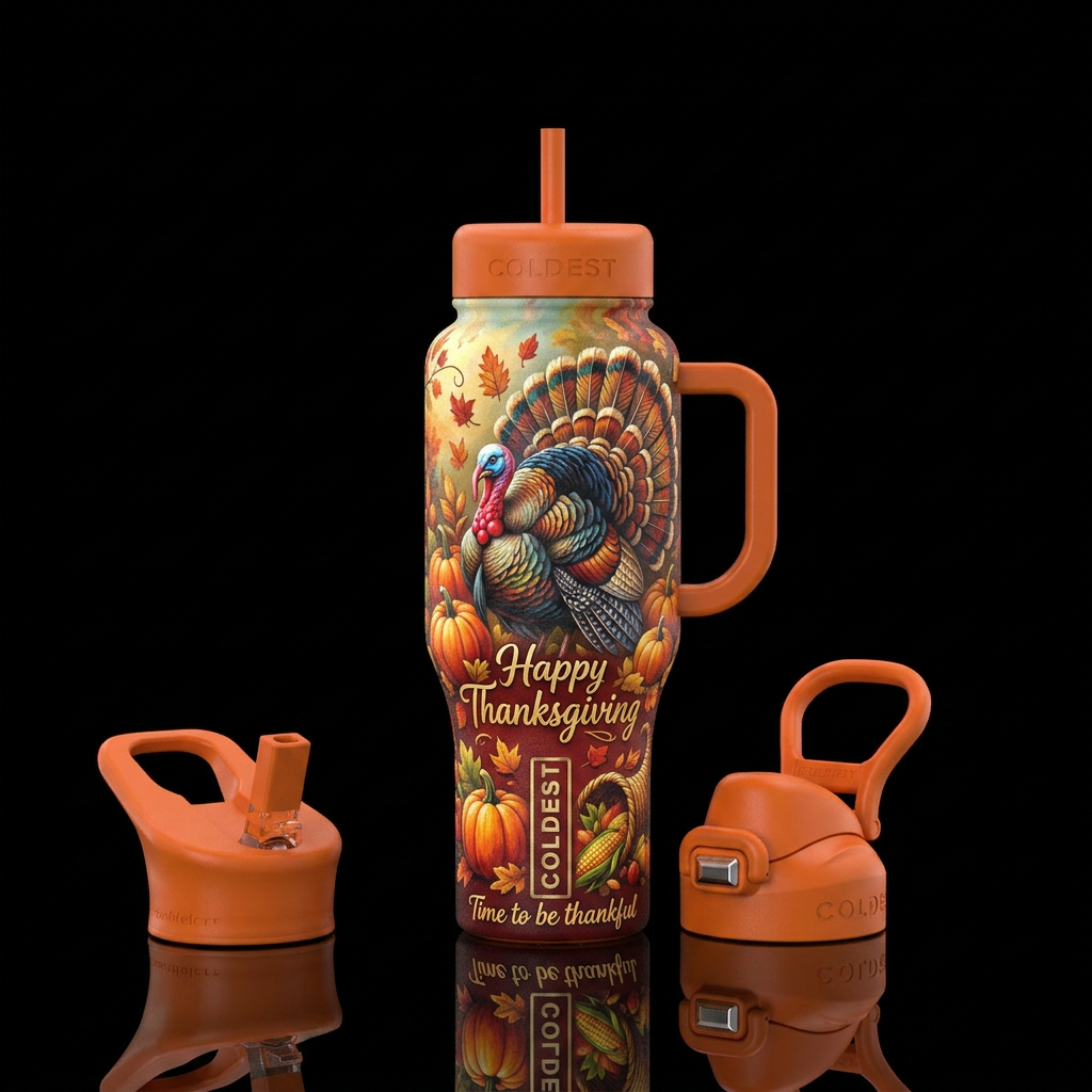 Turkey, Happy Thanksgiving, Time to be thankful  t... water bottle design