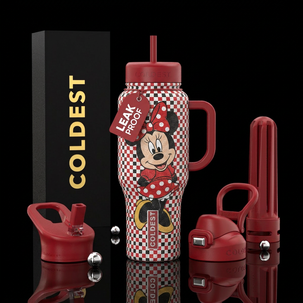 Red white & black checkers, full body  Minnie Mous... water bottle design