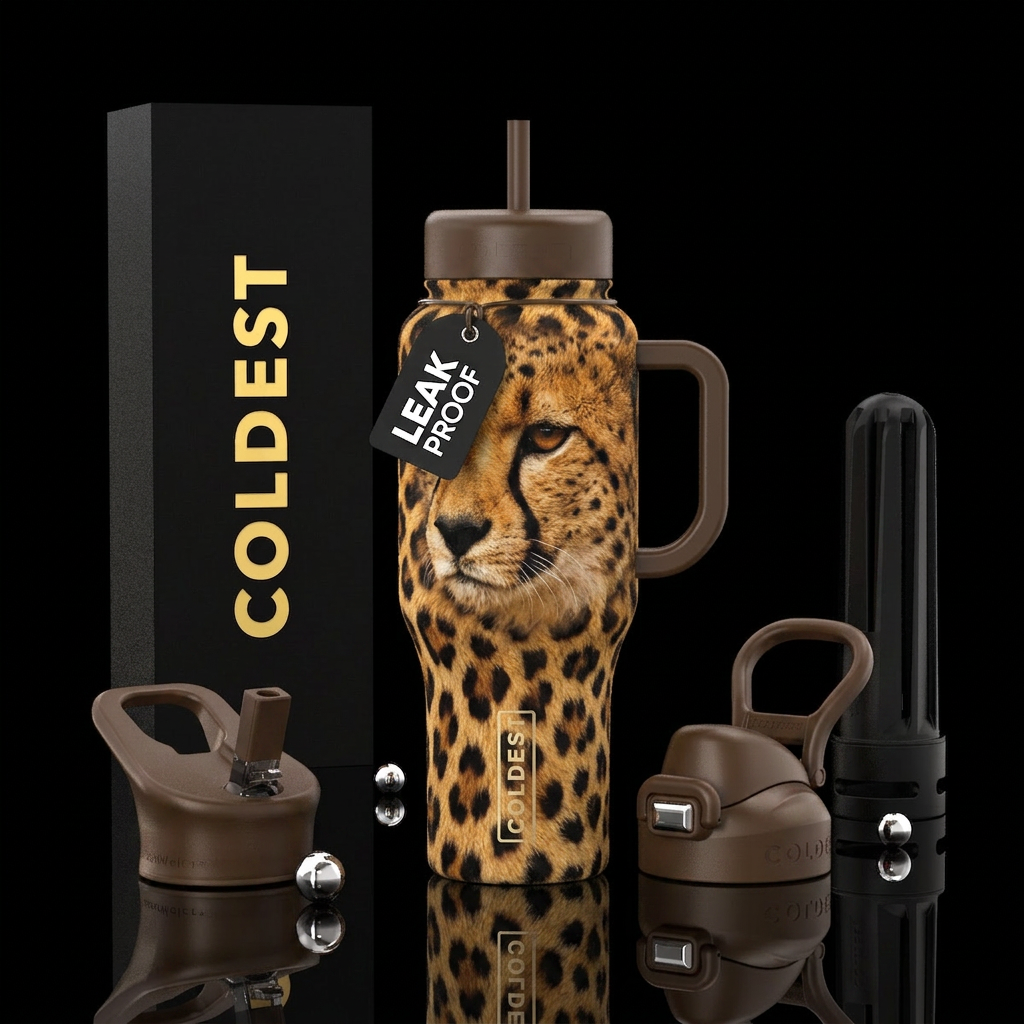 Cheetah, Leopard,  beautiful, textured water bottle design
