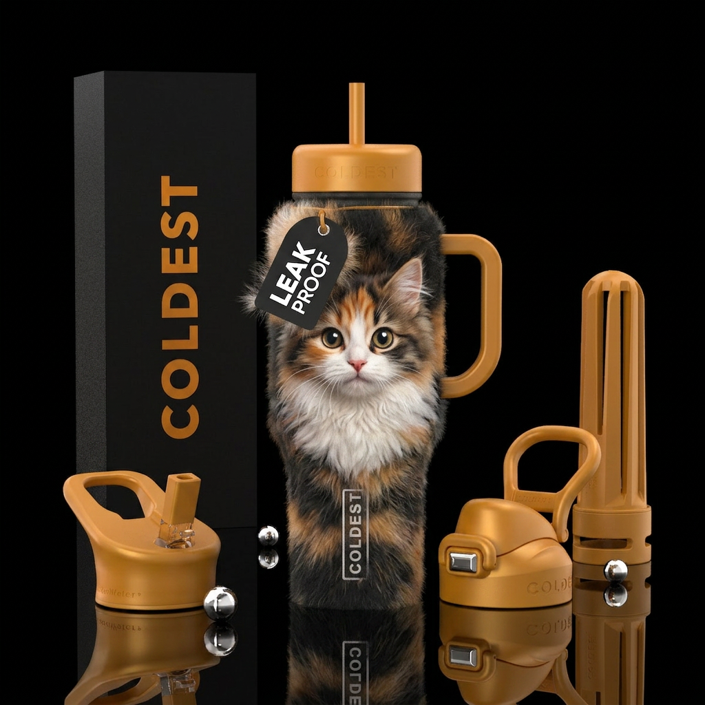 Cat, fluffy, cute, textured water bottle design