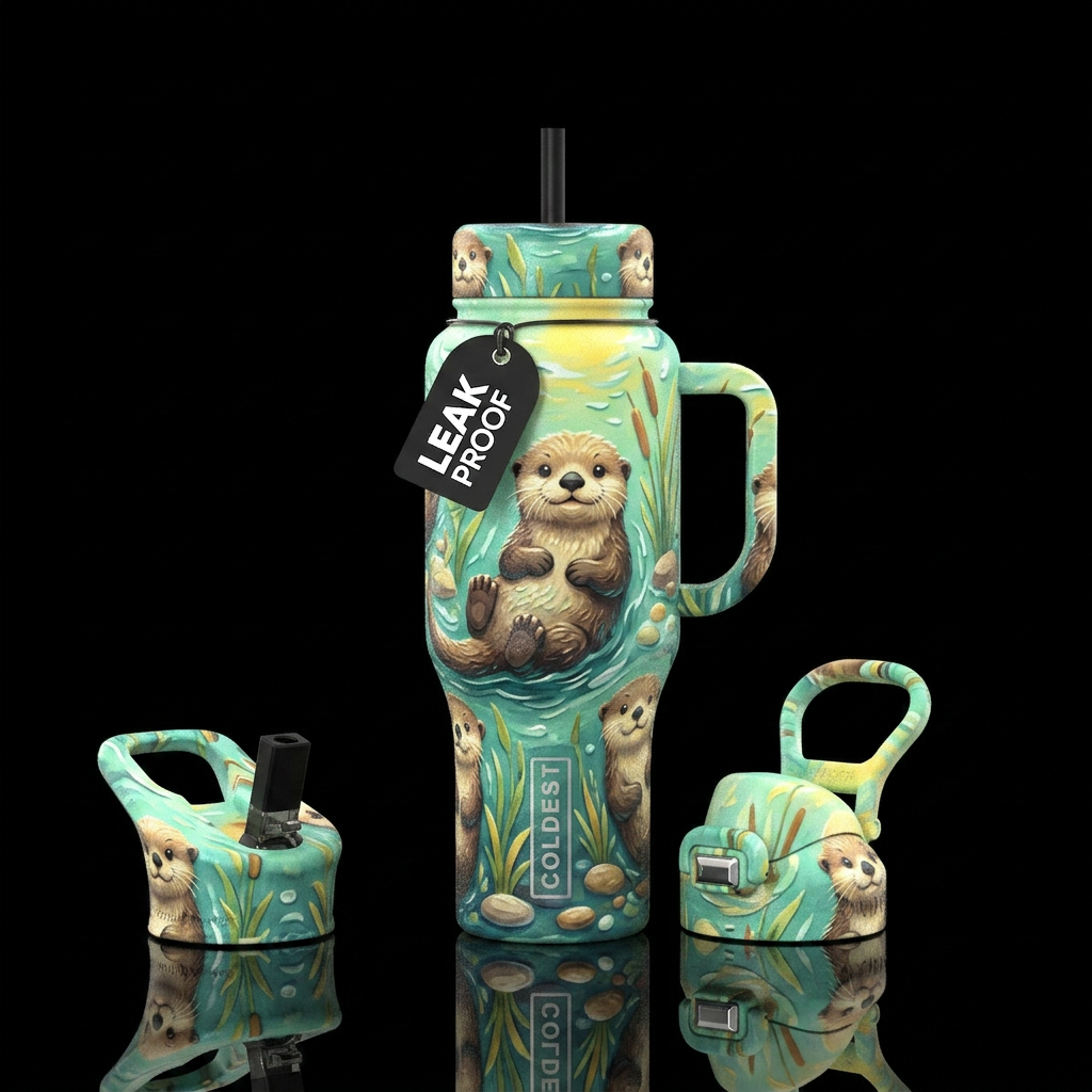 Otter, baby, cute, textured water bottle design
