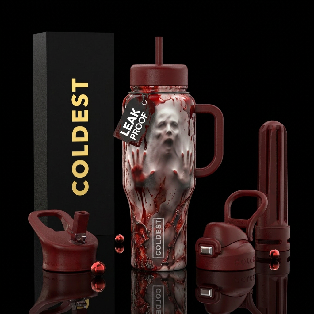 Face ,hand prints push out, blood spills, textured water bottle design