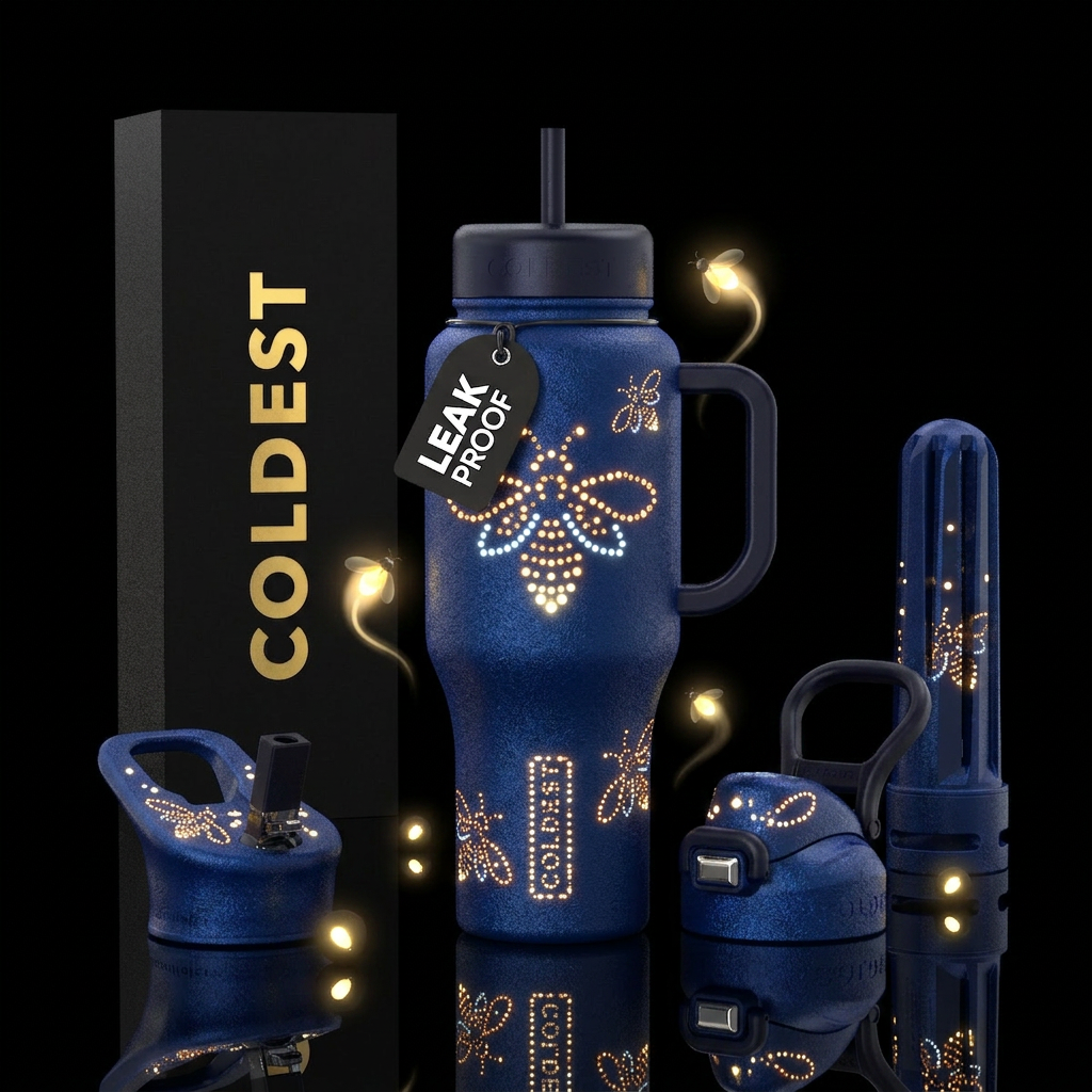 Fireflies, glowie, close, glowie logo, textured water bottle design