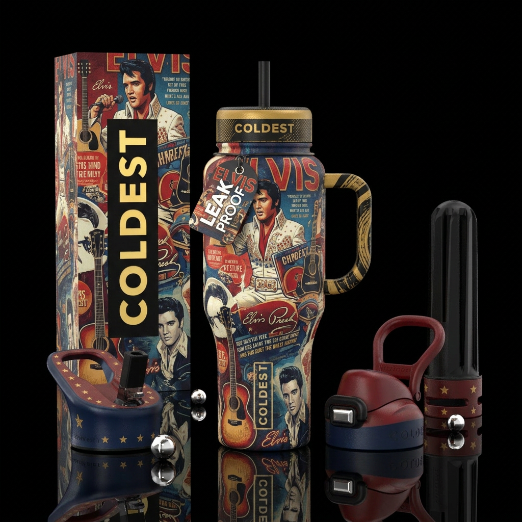 Elvis Presley, textured water bottle design