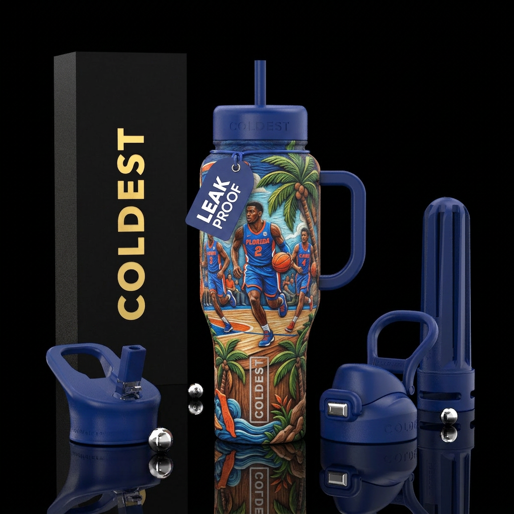 Florida basketball, running, textured water bottle design