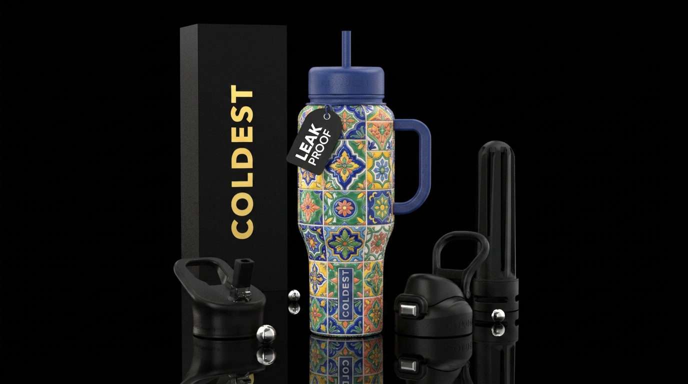 Classic tile, textured water bottle design