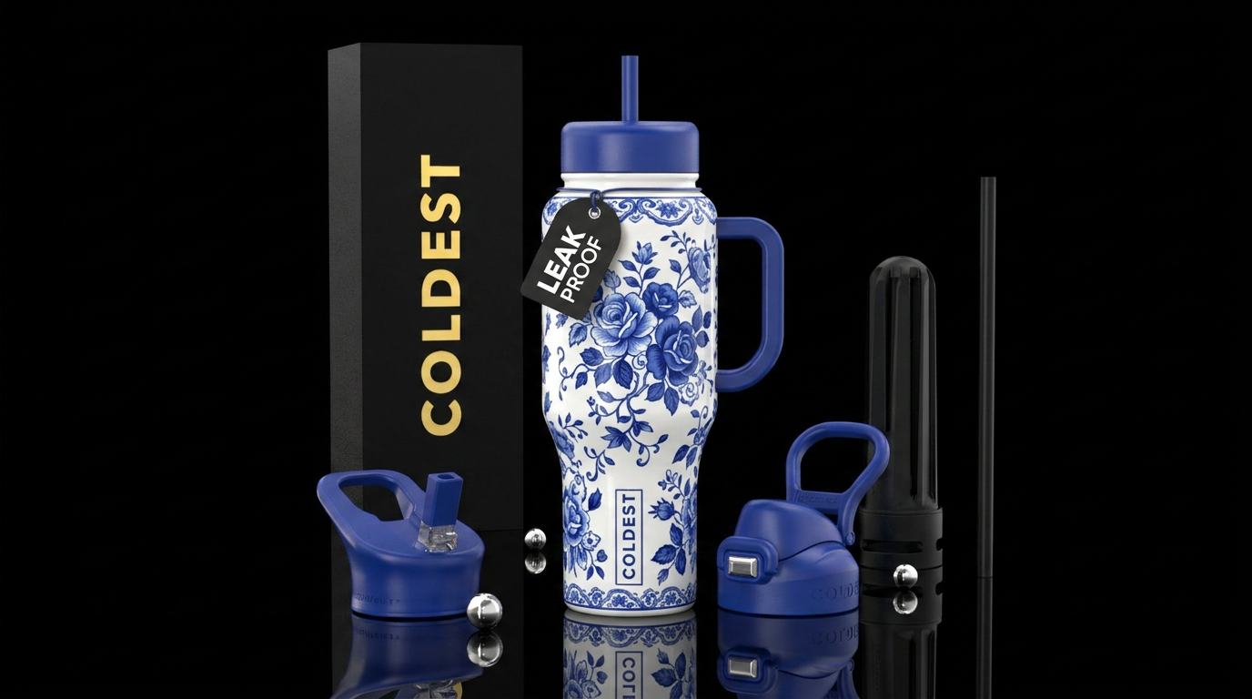 Classic china, blue roses, textured water bottle design