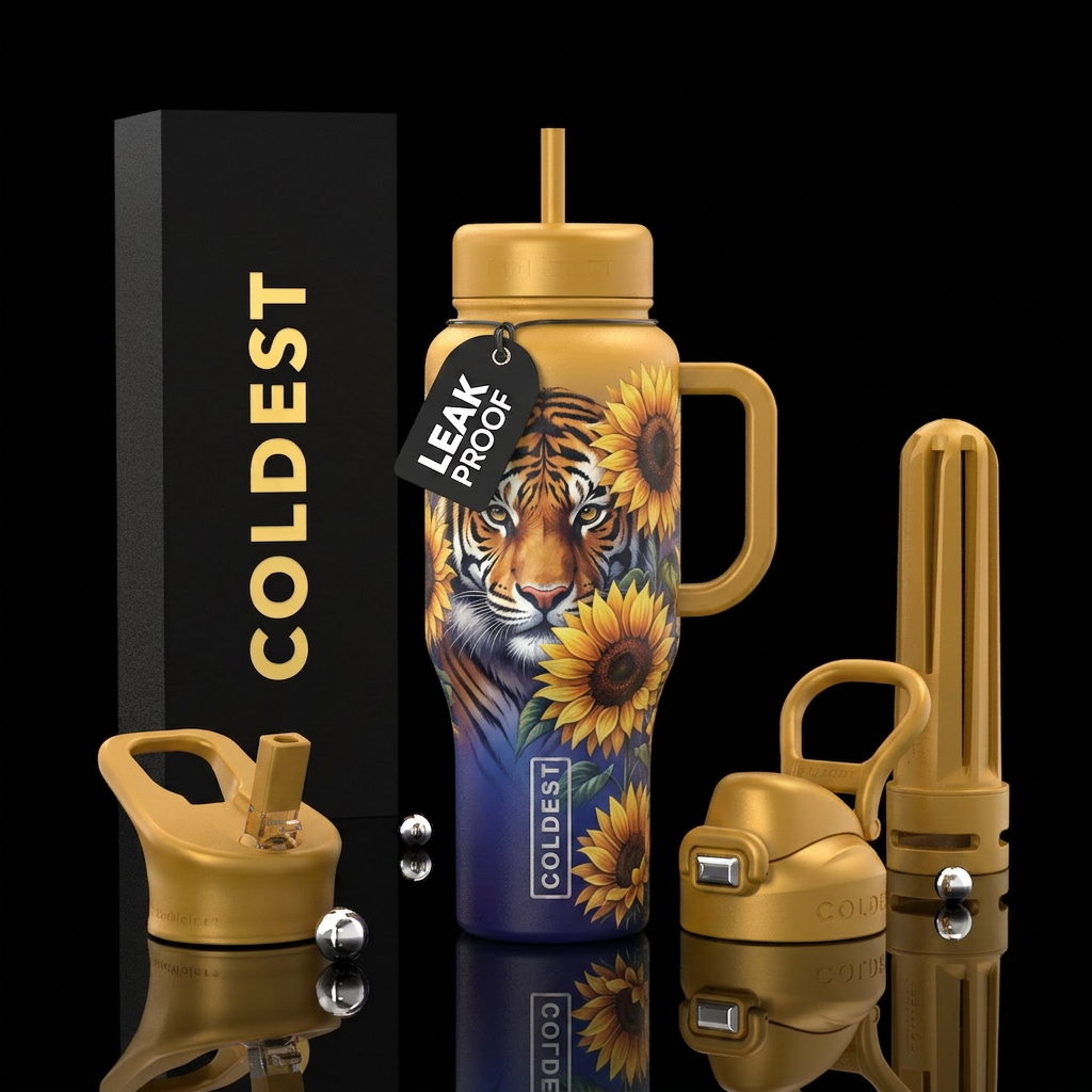 Ombre, tiger & Sunflower water bottle design