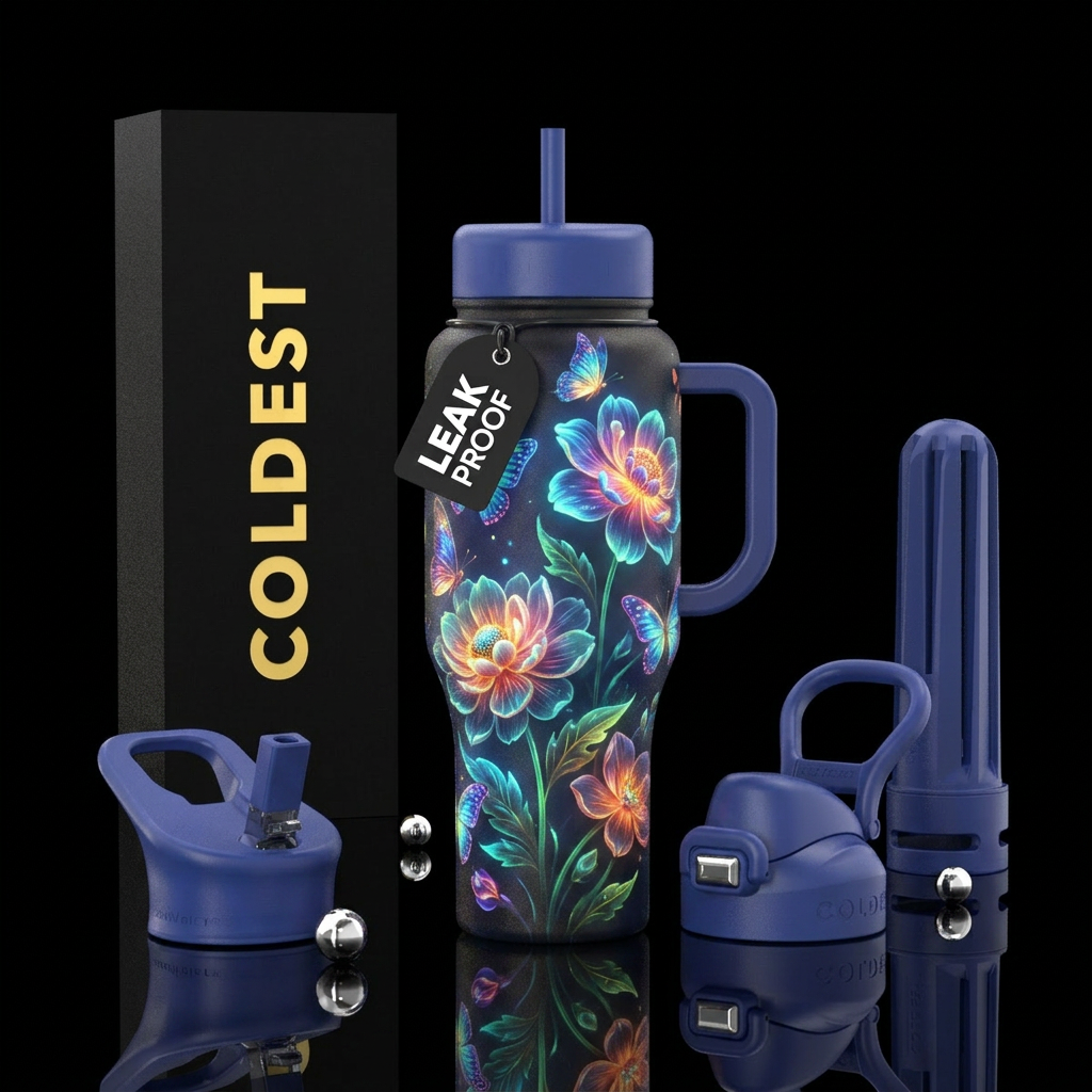 Flowers, Glowie, butterfly,  beautiful vibrant tex... water bottle design