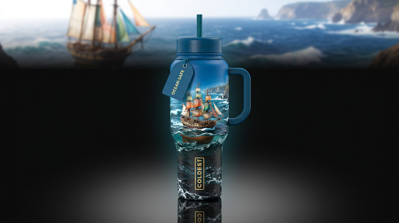 Ship in a bottle water bottle design