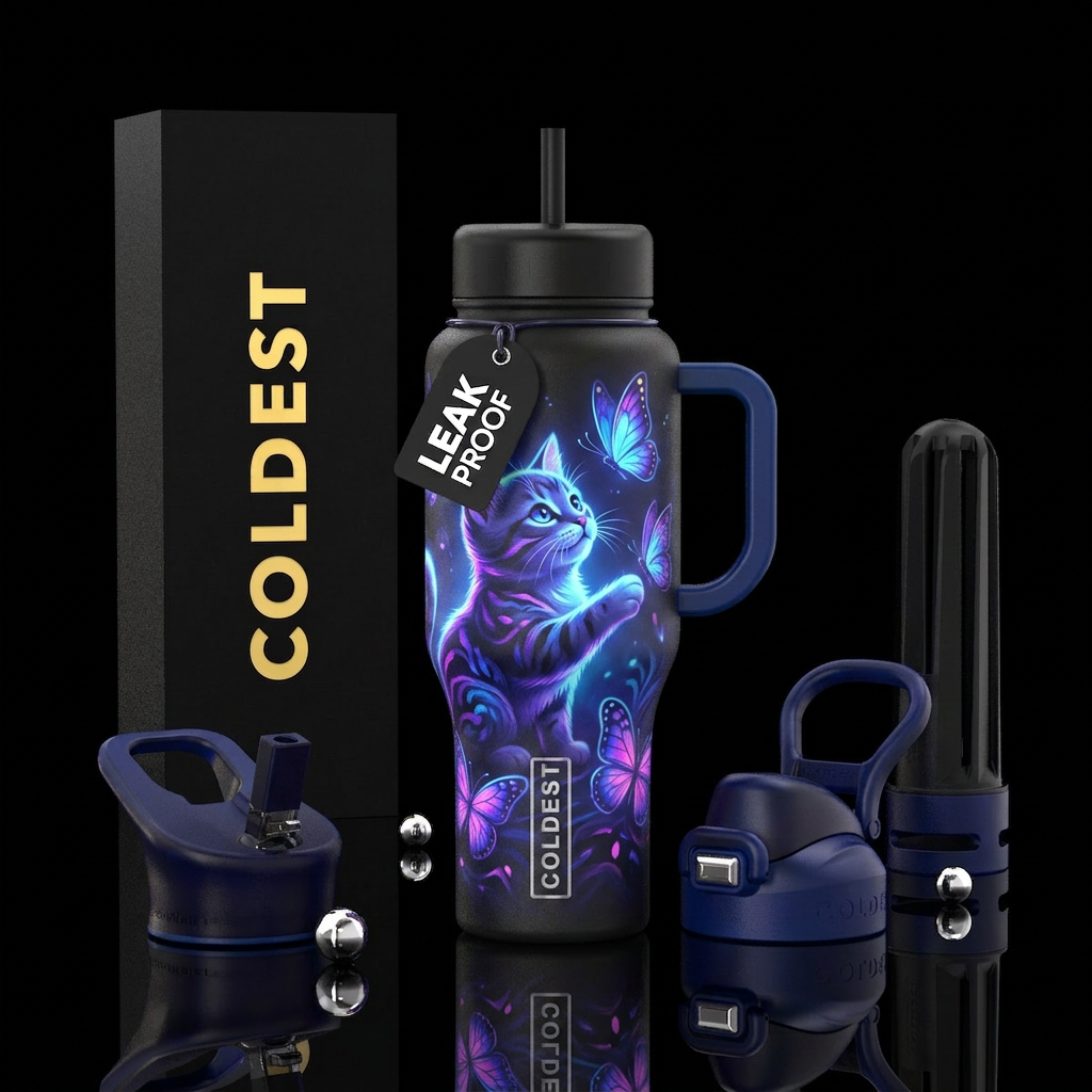 Cat / Butterfly, Glowie, shadow, inbued water bottle design