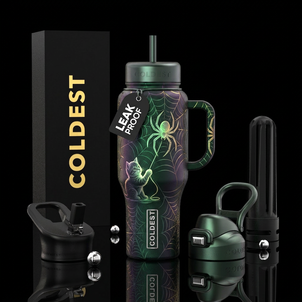 Inbue glowie spider web , spider, kitten playing water bottle design