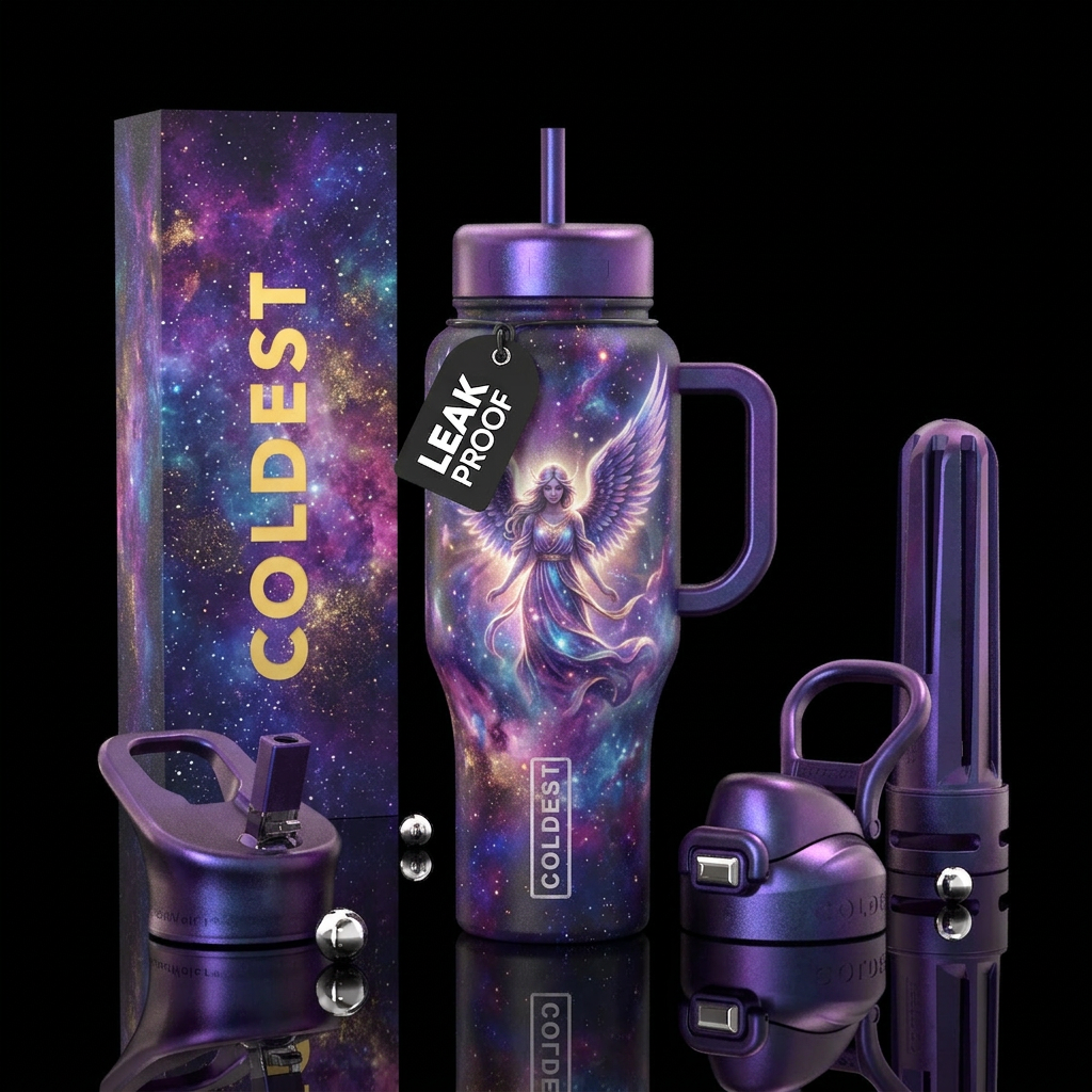 Galaxy , Angel, vibrant, logo, glowie water bottle design