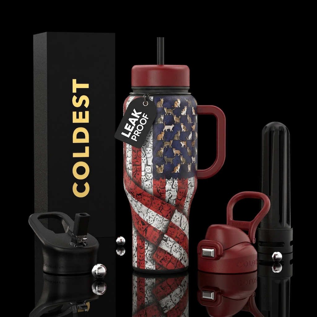Cat flag usa water bottle design