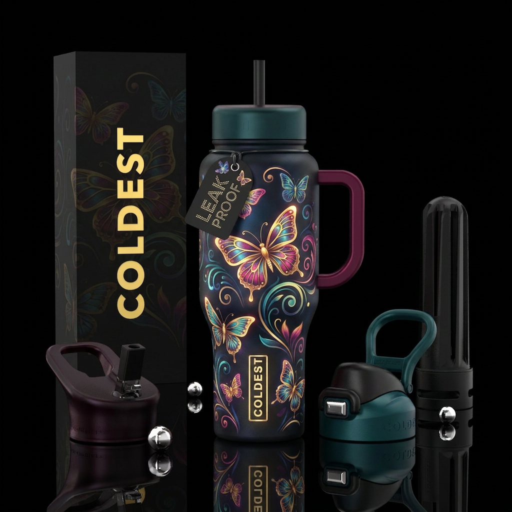 butterfly, swirls, modern, beautiul, glowie water bottle design