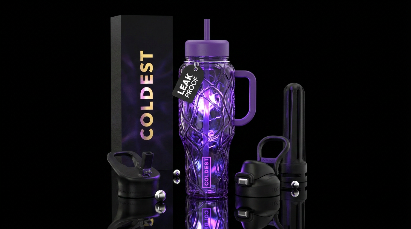 Purple dark glass, inbued,  reflective  glowie sha... water bottle design