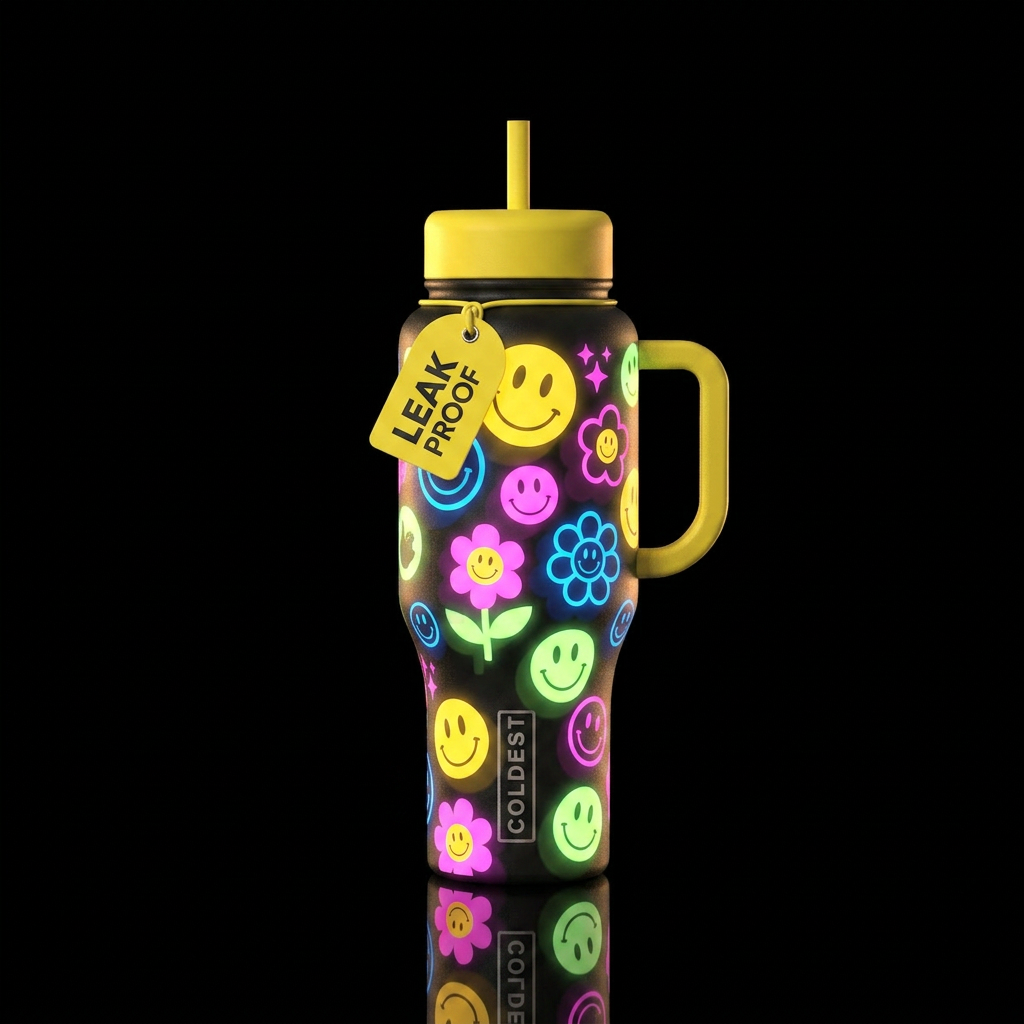 Happy days, glowie, shadow water bottle design
