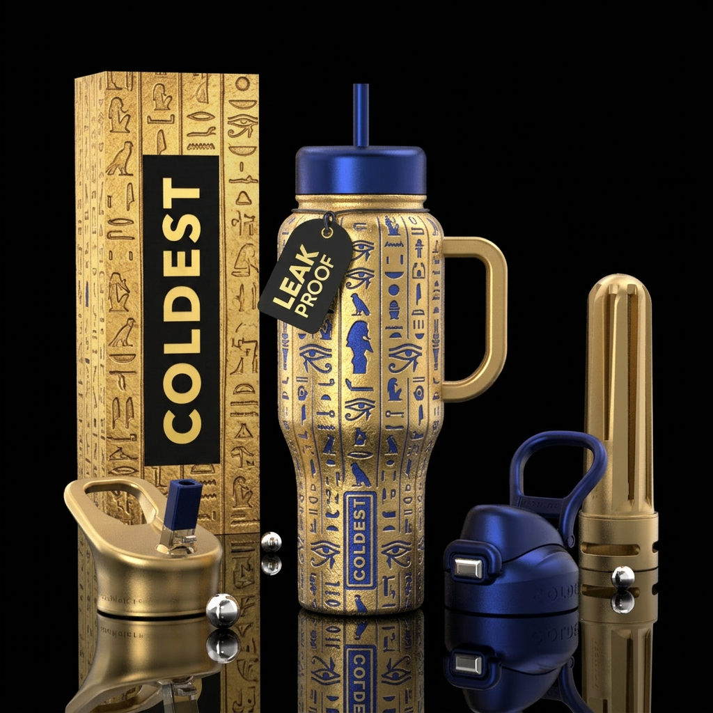 Golden Egyptian, textured water bottle design