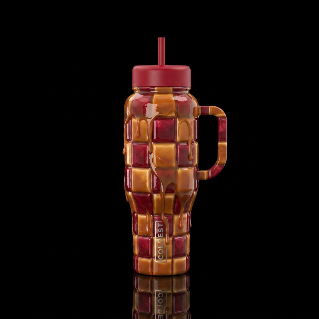 Cherry, caramel,  dripping, squares water bottle design