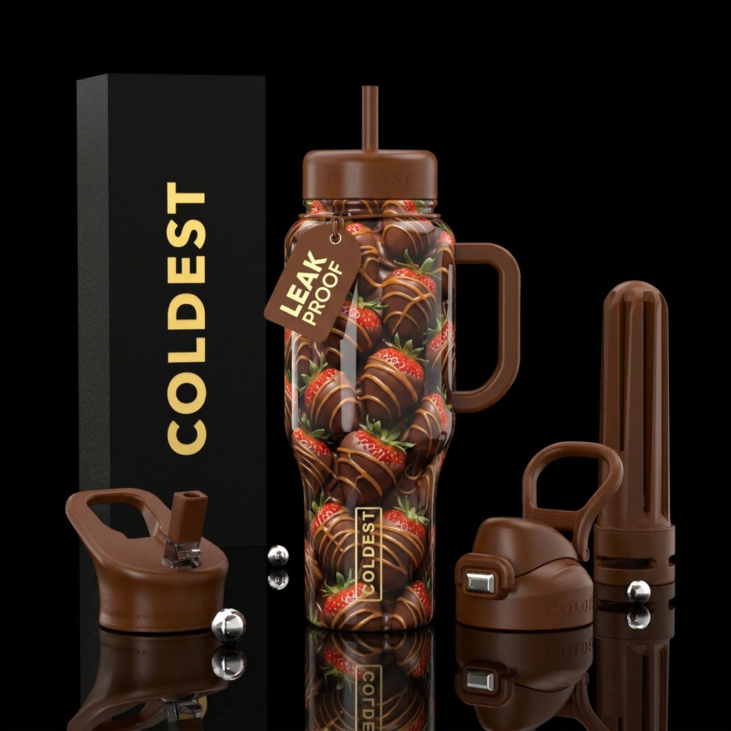 Strawberries, Chocolate covered, drizzled w/ Caram... water bottle design