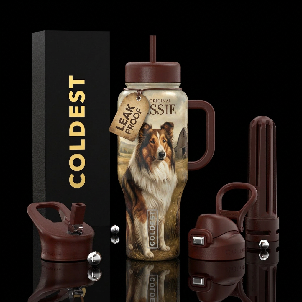 Lassie, Old classic show, beautiful dog, shiny water bottle design