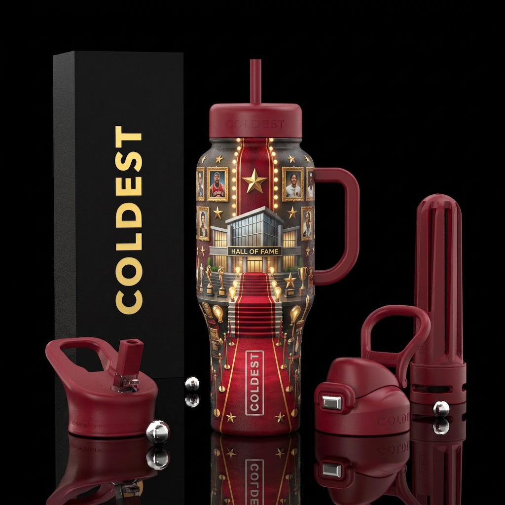 Hall of fame, red carpet, water bottle design