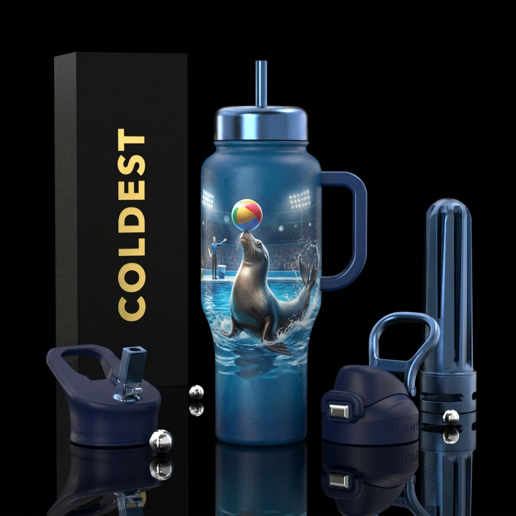 Seal at sea world, tricks, beautiful water bottle design