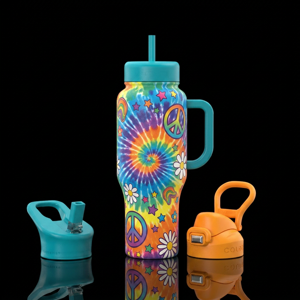 Hippie days, colorful water bottle design
