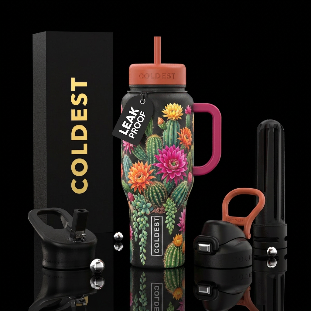Cactus flowers water bottle design
