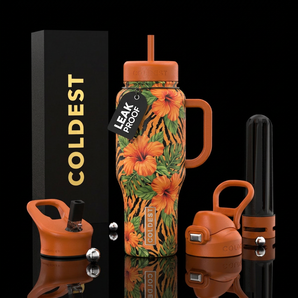 Corolla & Black tiger print, beautiful flowers to ... water bottle design