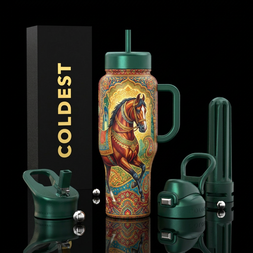Indian, horse, water bottle design
