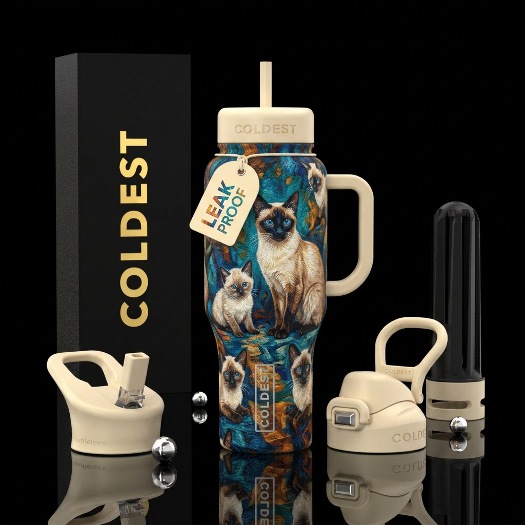 Siamese cat beautiful water bottle design