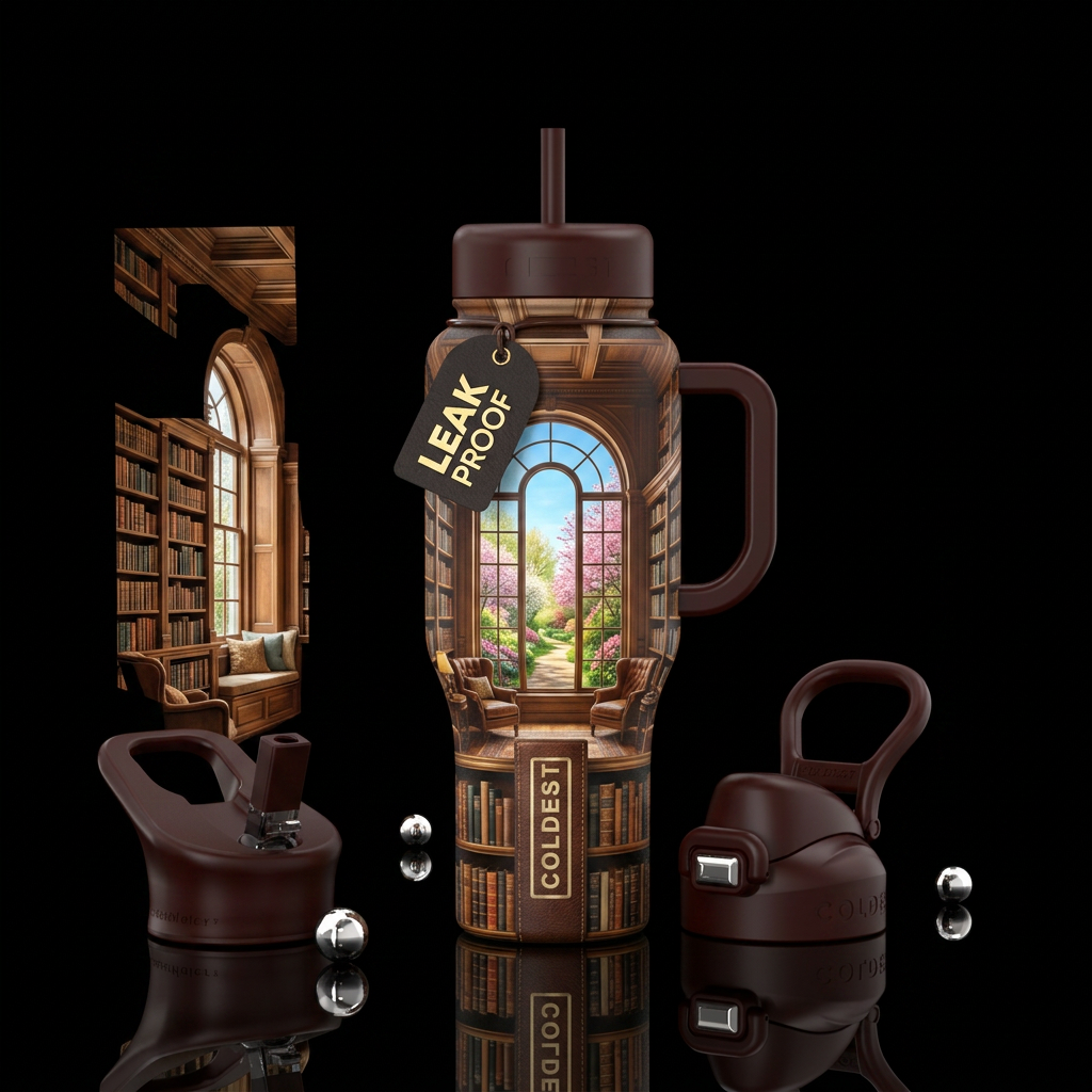 Library,  beautiful,  window with a nice view, rea... water bottle design